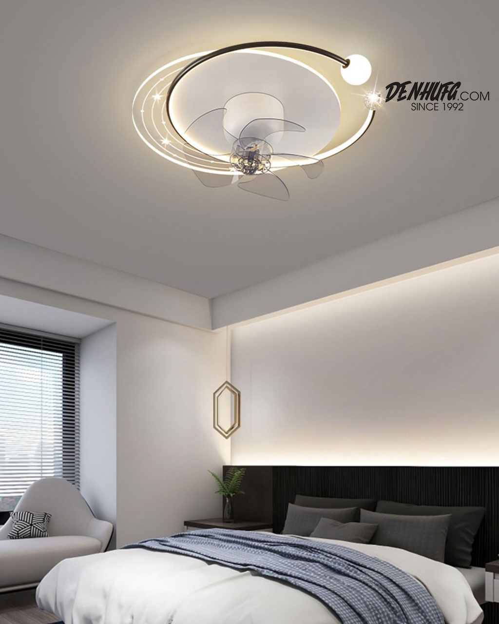 Đèn ốp trần trang trí LED nhỏ gọn kèm quạt động cơ DC HF2403