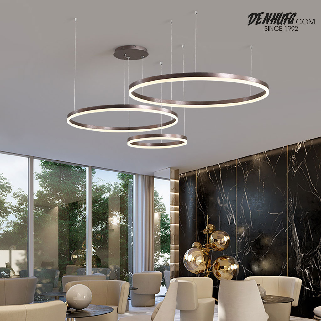 Đèn treo trần vòng tròn LED phát sáng khung sơn tĩnh điện nâu đen HF2408