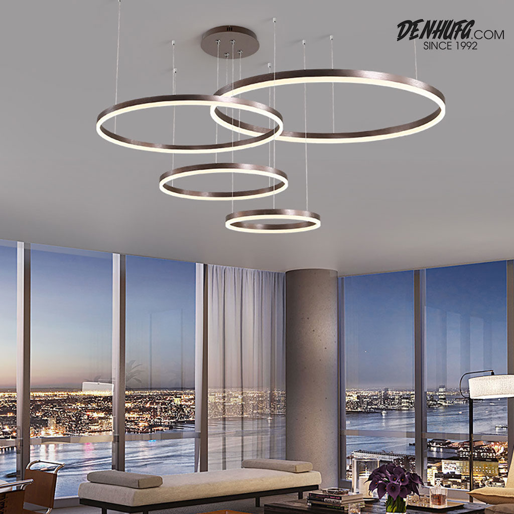 Đèn treo trần vòng tròn LED phát sáng khung sơn tĩnh điện nâu đen HF2408