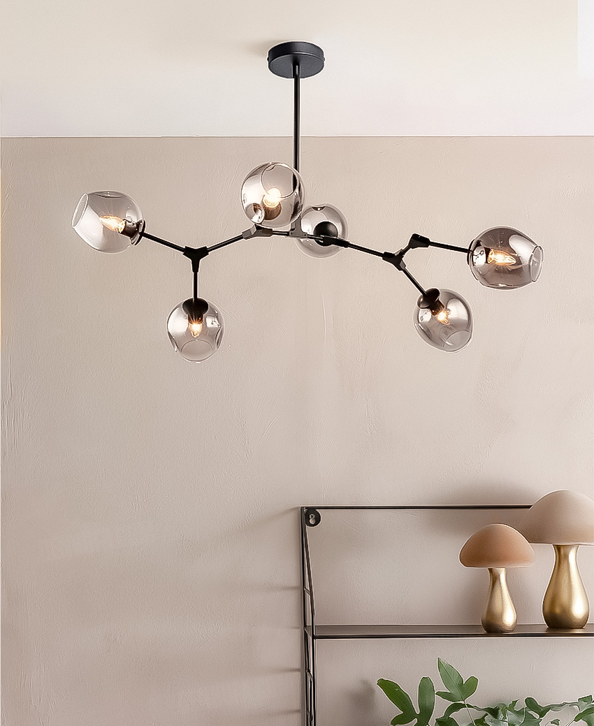 Đèn chùm thủy tinh khói 6 bóng HF13124