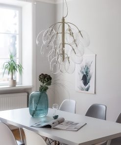 Đèn thả trang trí thủy tinh trong suốt 15 bóng HF13028